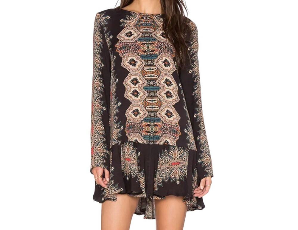Free People Smooth Talker Tunic Dress SIZE MEDIUM Open Back Boho Pockets Black
